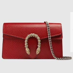 Gucci Dionysus Leather Crossbody Super Mini Bag, Hibiscus Red AUTHENTIC